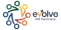 Logo for Evolve HR Partners, an HR consulting firm with a circular design of colorful, interconnected figures representing collaboration and people-focused services.